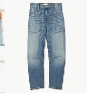 SHON JEAN Mid-rise, relaxed fit barrel leg jean in Japanese stretch denim.